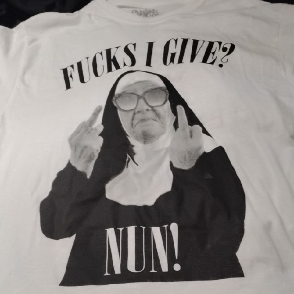 Men's White Large F(*ks I Give Nun Funny Offensive NSFW Shirt Streetwear Funky